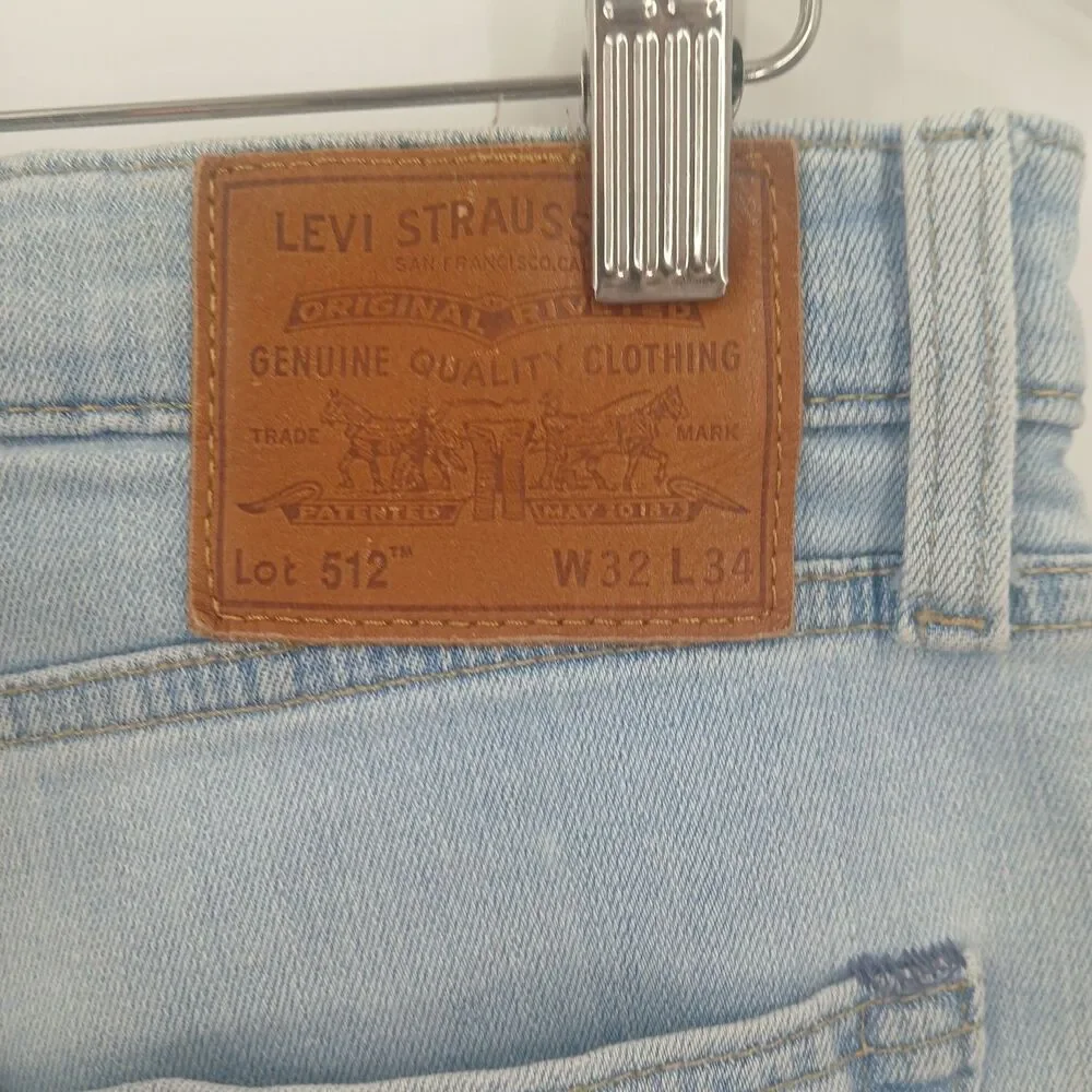 Mens Levi's 512 Slim Taper Jeans W32 L34 Blue Stretch Denim Light Wash cowboy